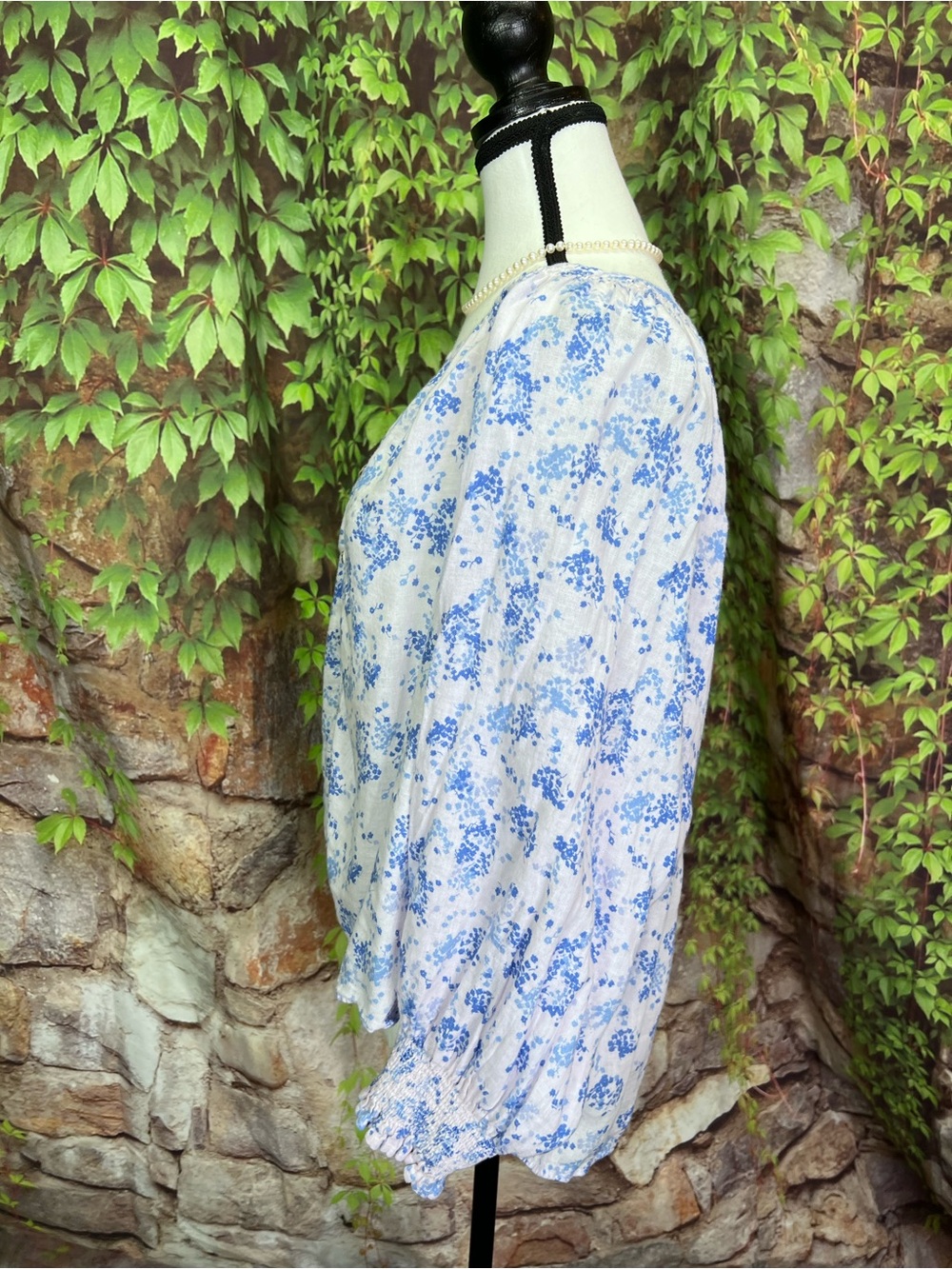 RAILS Blush and Blue Ruffle Cuff Button Front Floral Cottagecore Blouse, XXL - Picture 6 of 12